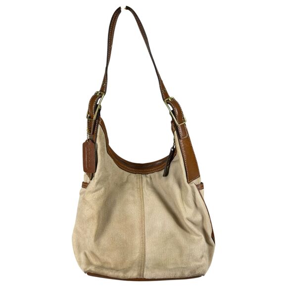 Coach 9873 Vintage Heritage Bucket Purse Beige Tan Canvas Brown Leather - READ - Picture 4 of 5